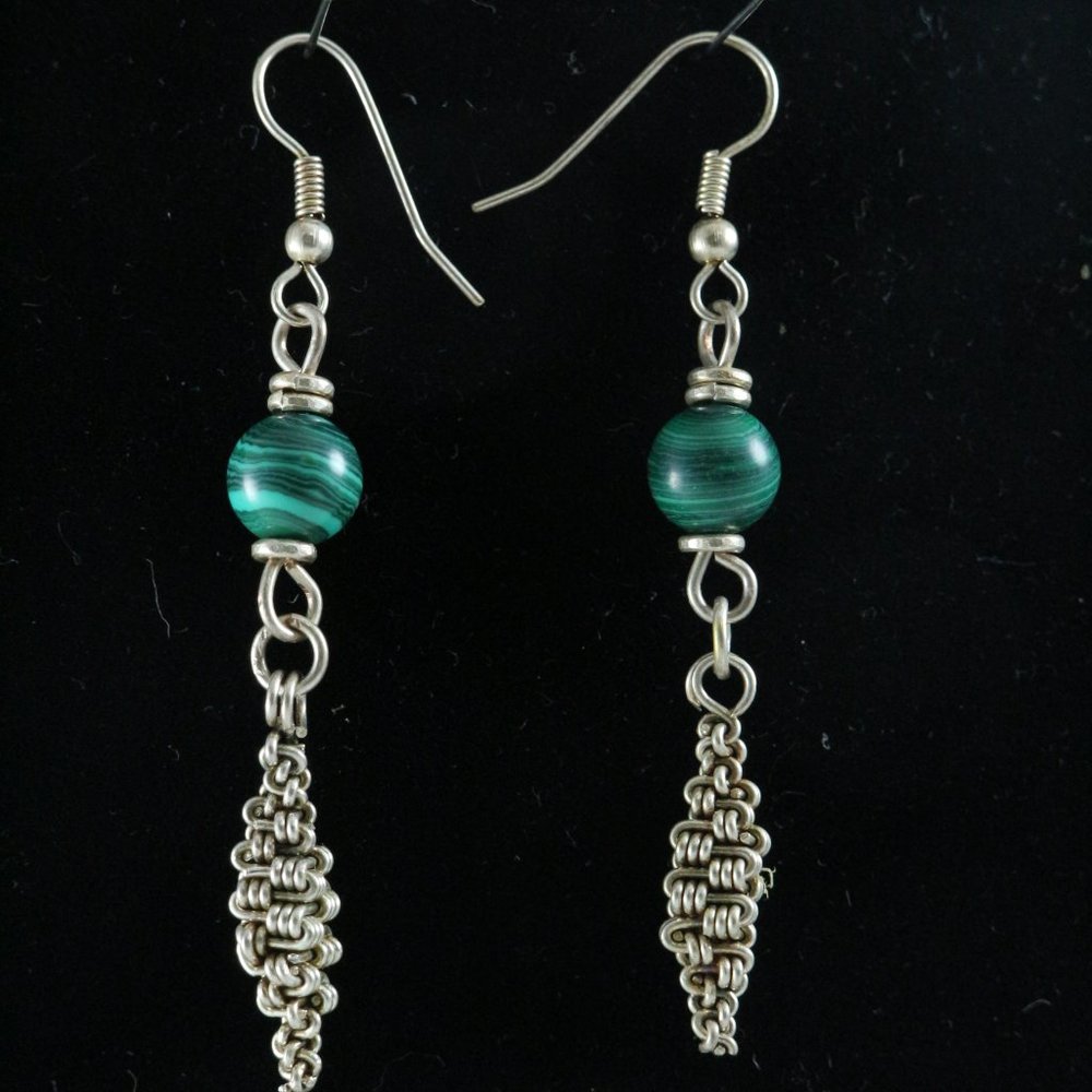 Handmade Unique East African Silver/Green Drop Earrings - Picture 1 of 5